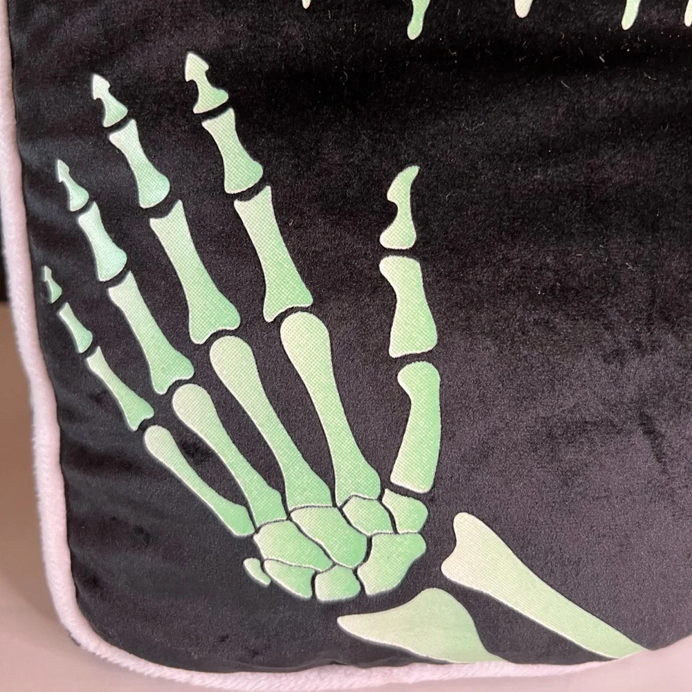 Halloween Glow in the Dark Coffin Throw Pillow Enter if you Dare Skeleton Hands